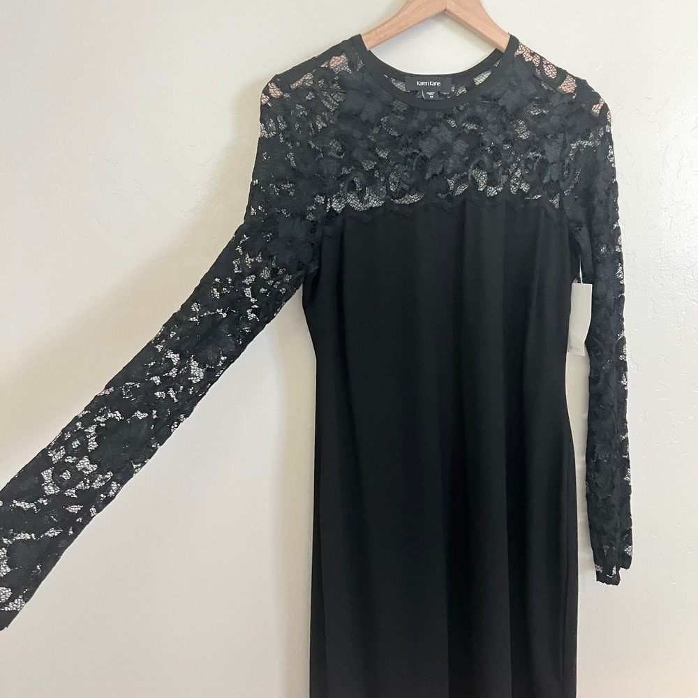 NWT Karen Kane Black Lace Long Sleeve Sheath Dress Cocktail Party Women's M - Picture 4 of 8
